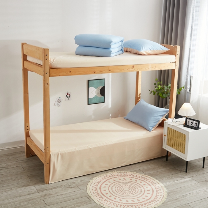 91家纺网 家纺一手货源 找家纺 啊雅家居 新款ins学生宿舍双拼纯色磨毛三件套 天空兰加黄