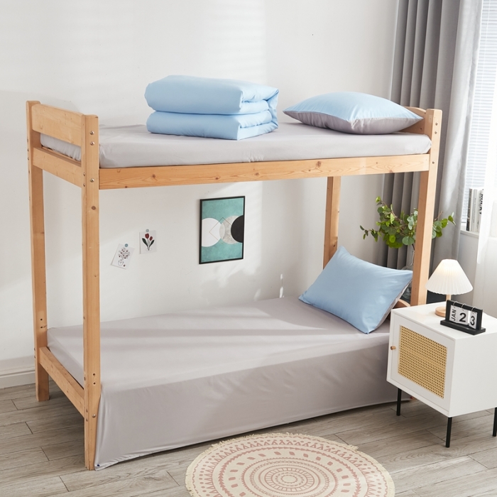 91家纺网 家纺一手货源 找家纺 啊雅家居 新款ins学生宿舍双拼纯色磨毛三件套 天空兰加浅灰