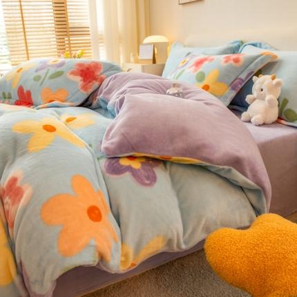 91家纺网 家纺一手货源 找家纺 （总）丝羽坊 2022专版花型 直播供货双面牛奶绒印花四件套