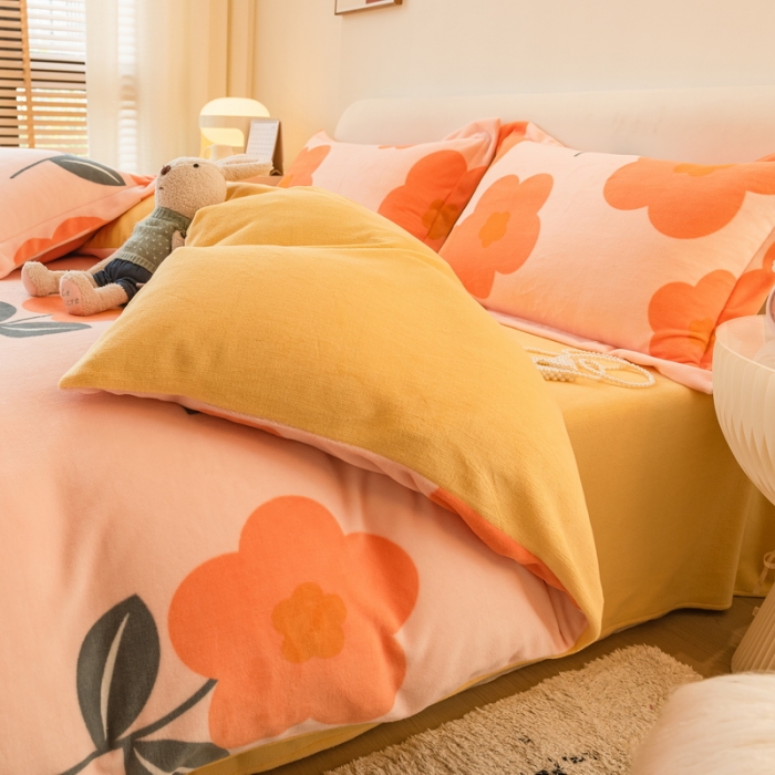 91家纺网 家纺一手货源 找家纺 丝羽坊2022专版花型直播供货双面牛奶绒印花四件套被套 新图二冬日暖阳