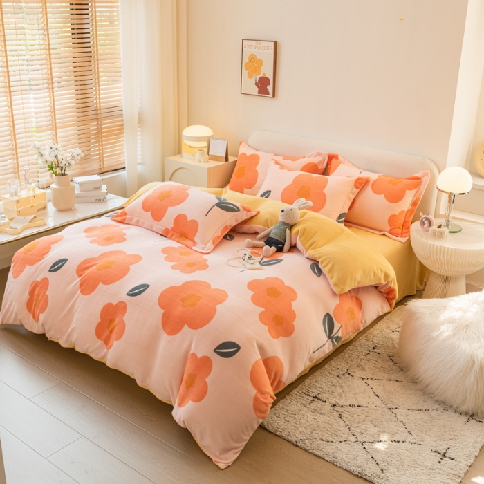 91家纺网 家纺一手货源 找家纺 丝羽坊2022专版花型直播供货双面牛奶绒印花四件套被套 新图二冬日暖阳