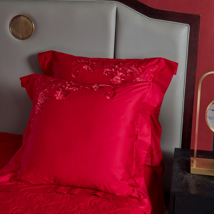 91家纺网 家纺一手货源 找家纺 高大尚 2022新品40s全工艺喷气纯棉系列-喜事成双（红）