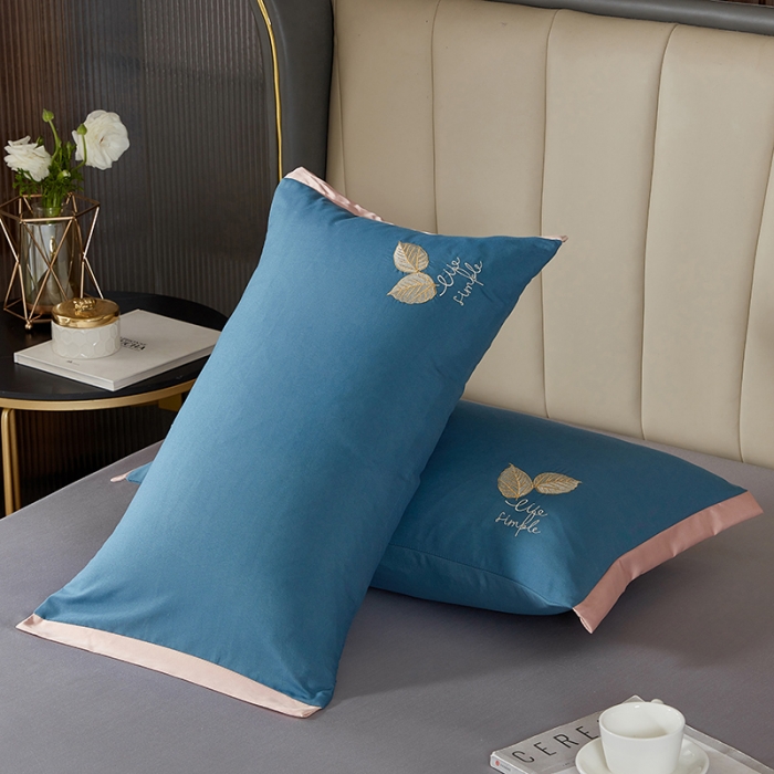 91家纺网 家纺一手货源 找家纺 丰淘2022新款水洗棉绣花枕套-枫林晚 枫林晚-浅蓝