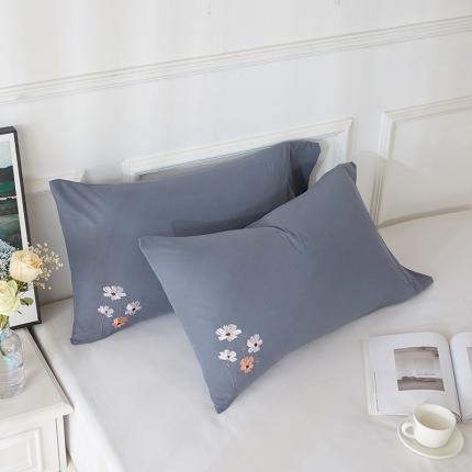 丰淘2022新款水洗棉绣花枕套-亭亭玉立 亭亭玉立-海蓝