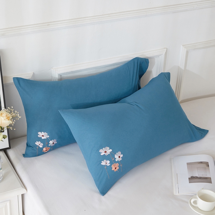 91家纺网 家纺一手货源 找家纺 丰淘2022新款水洗棉绣花枕套-亭亭玉立 亭亭玉立-浅蓝