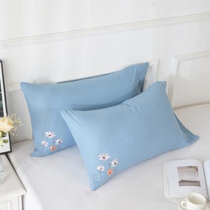 丰淘2022新款水洗棉绣花枕套 亭亭玉立-天蓝