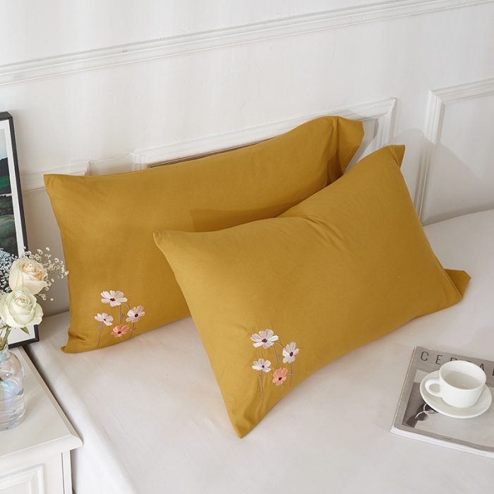 91家纺网 家纺一手货源 找家纺 丰淘2022新款水洗棉绣花枕套 亭亭玉立-土黄