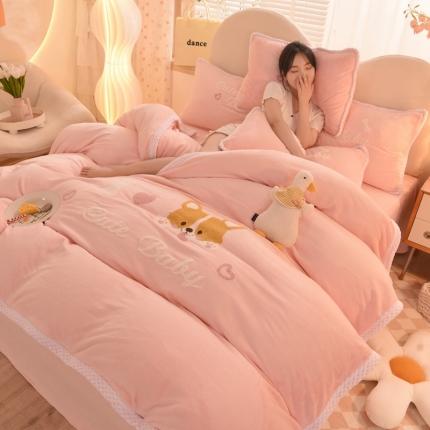 91家纺网 家纺一手货源 找家纺 （总）菲儿  2022新款毛巾绣牛奶绒四件套