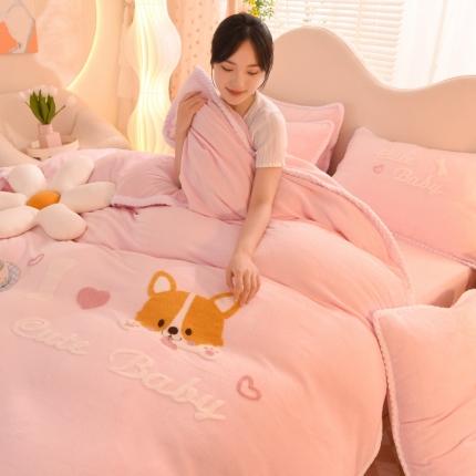 91家纺网 家纺一手货源 找家纺 （总）菲儿  2022新款毛巾绣牛奶绒四件套