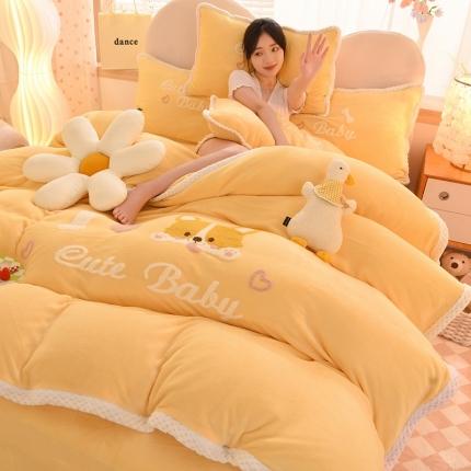 91家纺网 家纺一手货源 找家纺 （总）菲儿  2022新款毛巾绣牛奶绒四件套