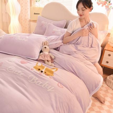 91家纺网 家纺一手货源 找家纺 （总）菲儿  2022新款毛巾绣牛奶绒四件套