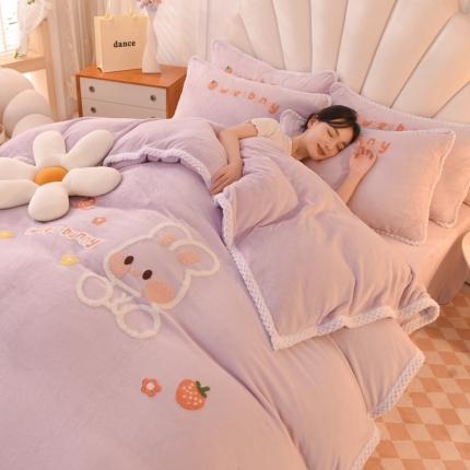 91家纺网 家纺一手货源 找家纺 （总）菲儿  2022新款毛巾绣牛奶绒四件套