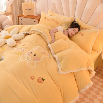 91家纺网 家纺一手货源 找家纺 （总）菲儿  2022新款毛巾绣牛奶绒四件套