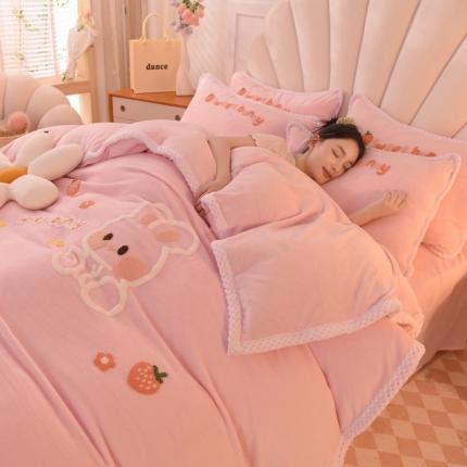 91家纺网 家纺一手货源 找家纺 （总）菲儿  2022新款毛巾绣牛奶绒四件套