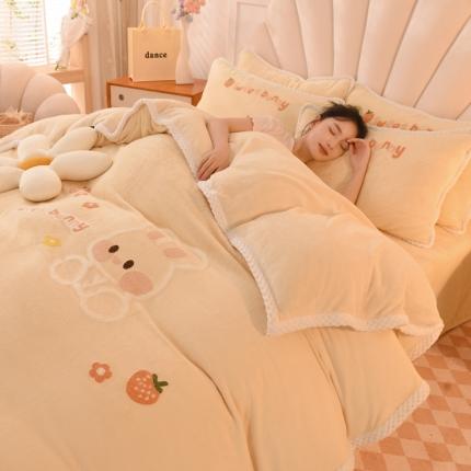 91家纺网 家纺一手货源 找家纺 （总）菲儿  2022新款毛巾绣牛奶绒四件套