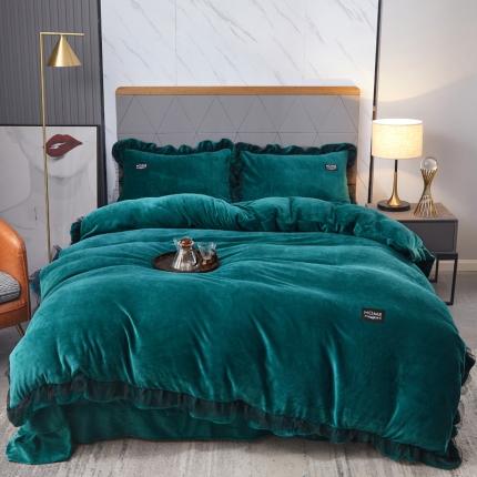 91家纺网 家纺一手货源 找家纺 （总）绣女坊2023新款韩版花边床裙款牛奶绒宝宝绒四件套