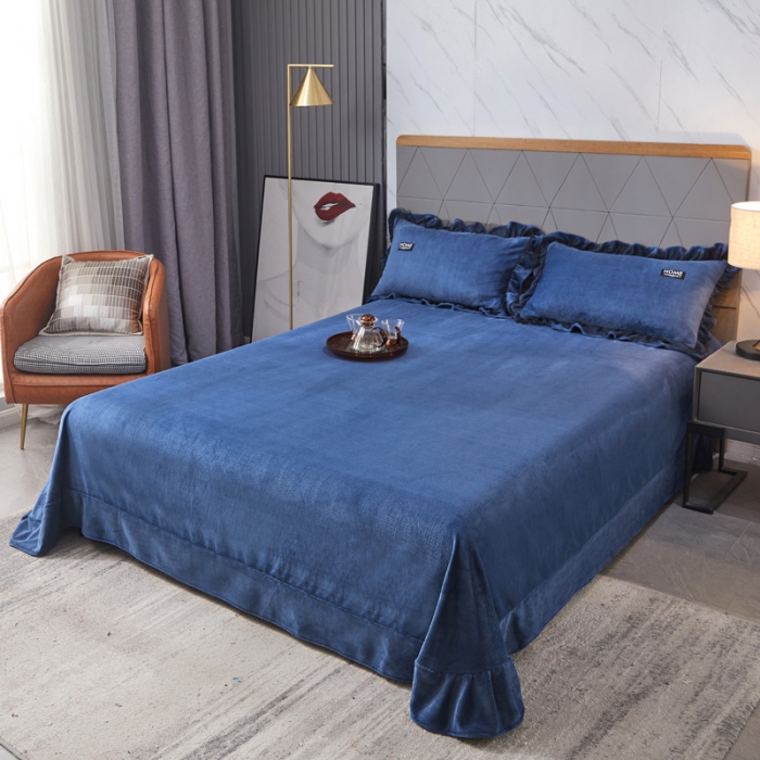 91家纺网 家纺一手货源 找家纺 （总）绣女坊2023新款韩版花边床裙款牛奶绒宝宝绒四件套