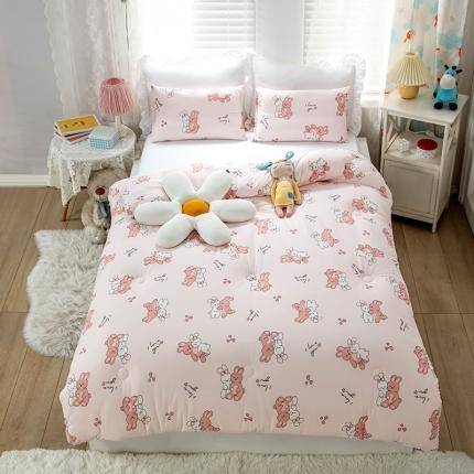 91家纺网 家纺一手货源 找家纺 天瑜家纺2023新款A类针织棉冬被儿童冬被 小兔子粉