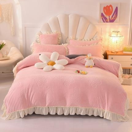 91家纺网 家纺一手货源 找家纺 （总）绒世界 2024秋冬韩版雕花牛奶绒四件套