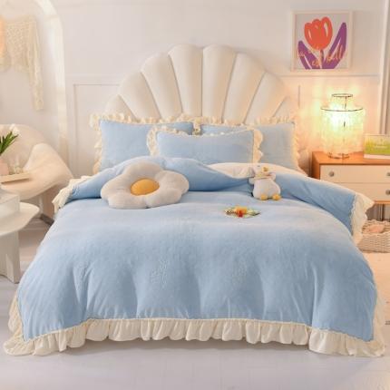 91家纺网 家纺一手货源 找家纺 （总）绒世界 2024秋冬韩版雕花牛奶绒四件套