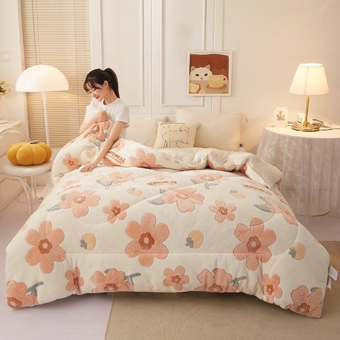 91家纺网 家纺一手货源 找家纺 梦初语 2022新款加厚保暖雪花绒加羊羔绒冬被 繁华似锦