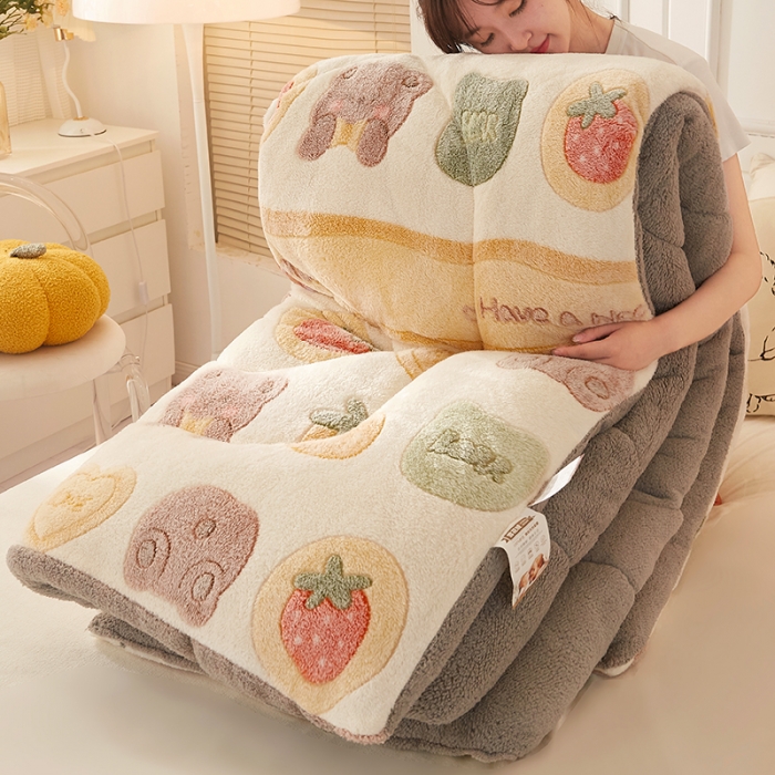 91家纺网 家纺一手货源 找家纺 梦初语 2022新款加厚保暖雪花绒加羊羔绒冬被 姜饼熊