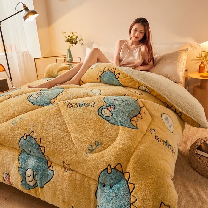 91家纺网 家纺一手货源 找家纺 梦初语 2022新款加厚保暖雪花绒加羊羔绒冬被 恐龙宝贝