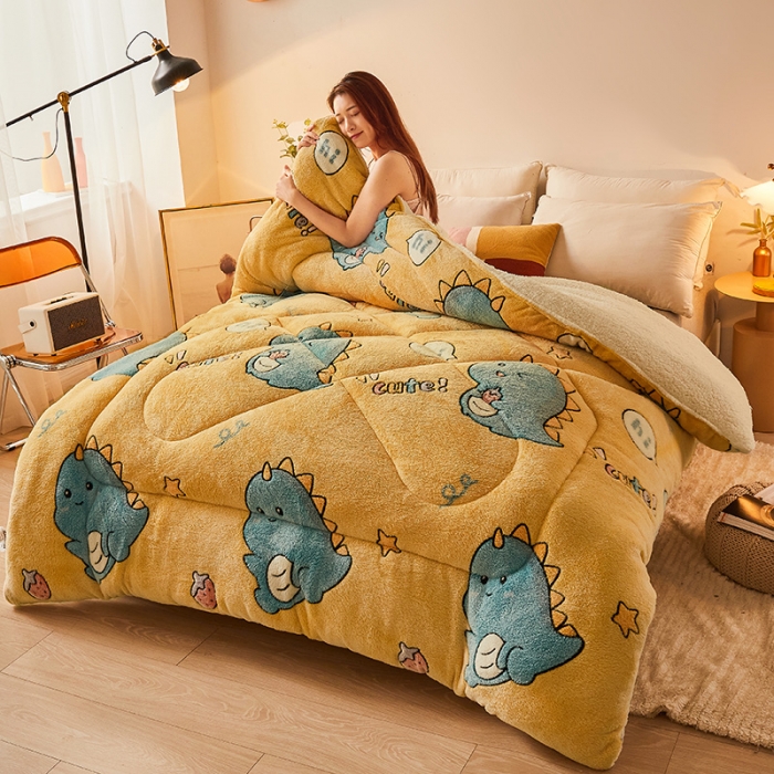 91家纺网 家纺一手货源 找家纺 梦初语 2022新款加厚保暖雪花绒加羊羔绒冬被 恐龙宝贝