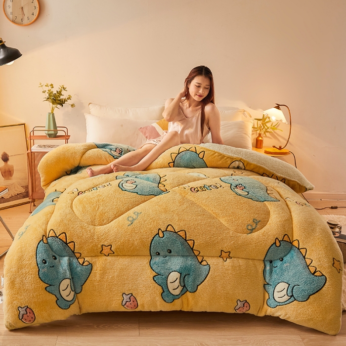 91家纺网 家纺一手货源 找家纺 梦初语 2022新款加厚保暖雪花绒加羊羔绒冬被 恐龙宝贝