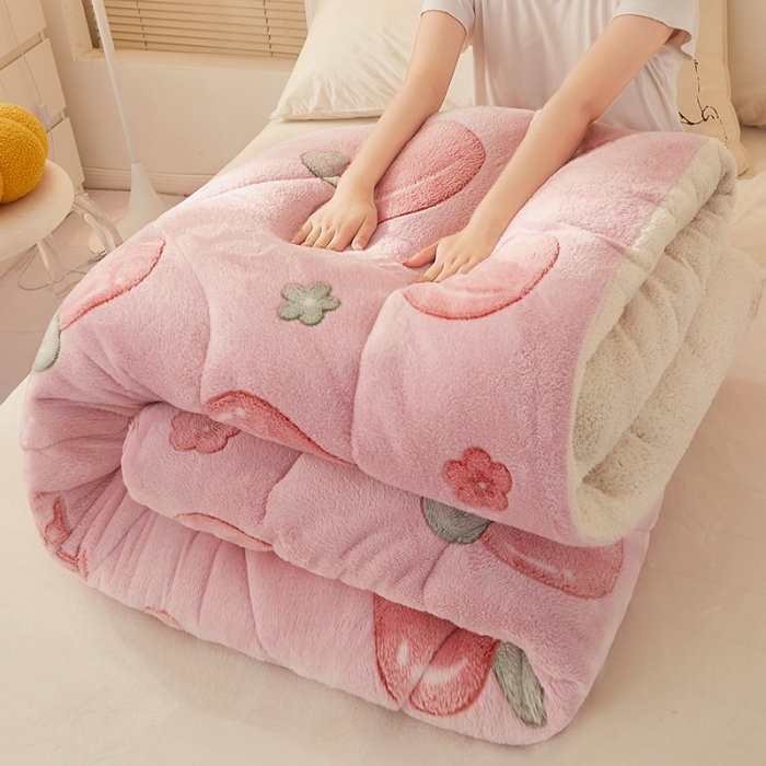 91家纺网 家纺一手货源 找家纺 梦初语 2022新款加厚保暖雪花绒加羊羔绒冬被 桃之夭夭