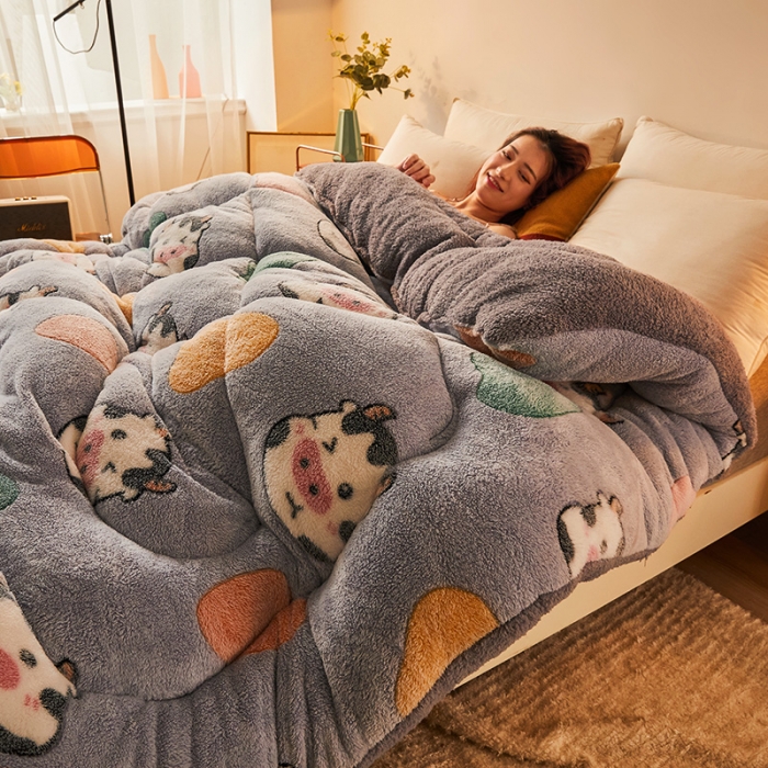 91家纺网 家纺一手货源 找家纺 梦初语 2022新款加厚保暖雪花绒加羊羔绒冬被 勇敢牛牛