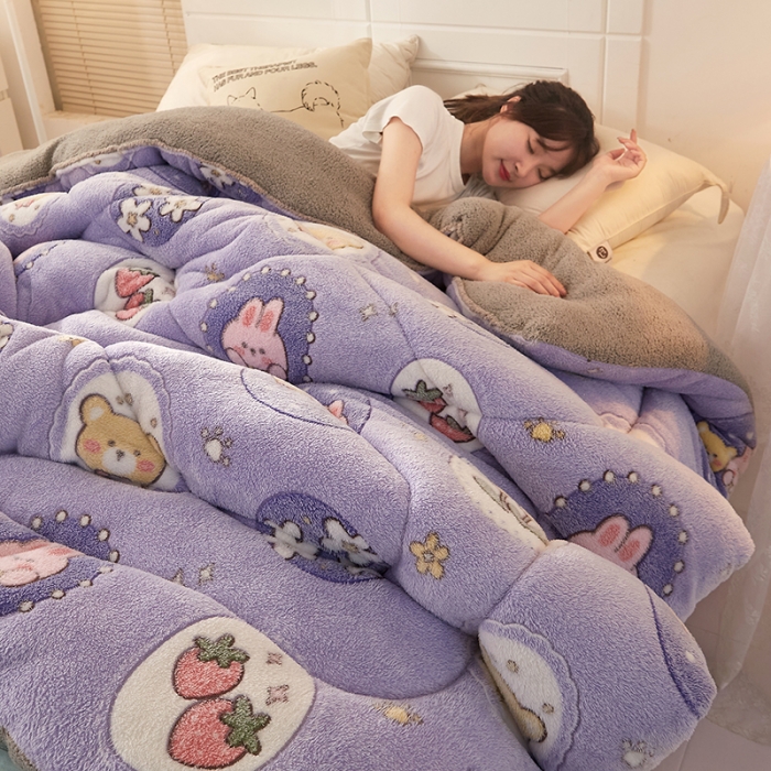 91家纺网 家纺一手货源 找家纺 梦初语 2022新款加厚保暖雪花绒加羊羔绒冬被 月野兔