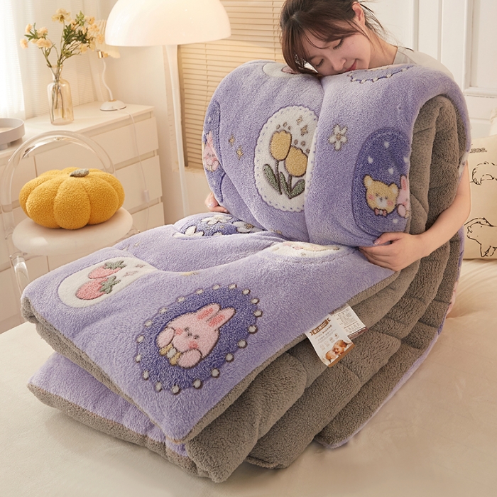 91家纺网 家纺一手货源 找家纺 梦初语 2022新款加厚保暖雪花绒加羊羔绒冬被 月野兔