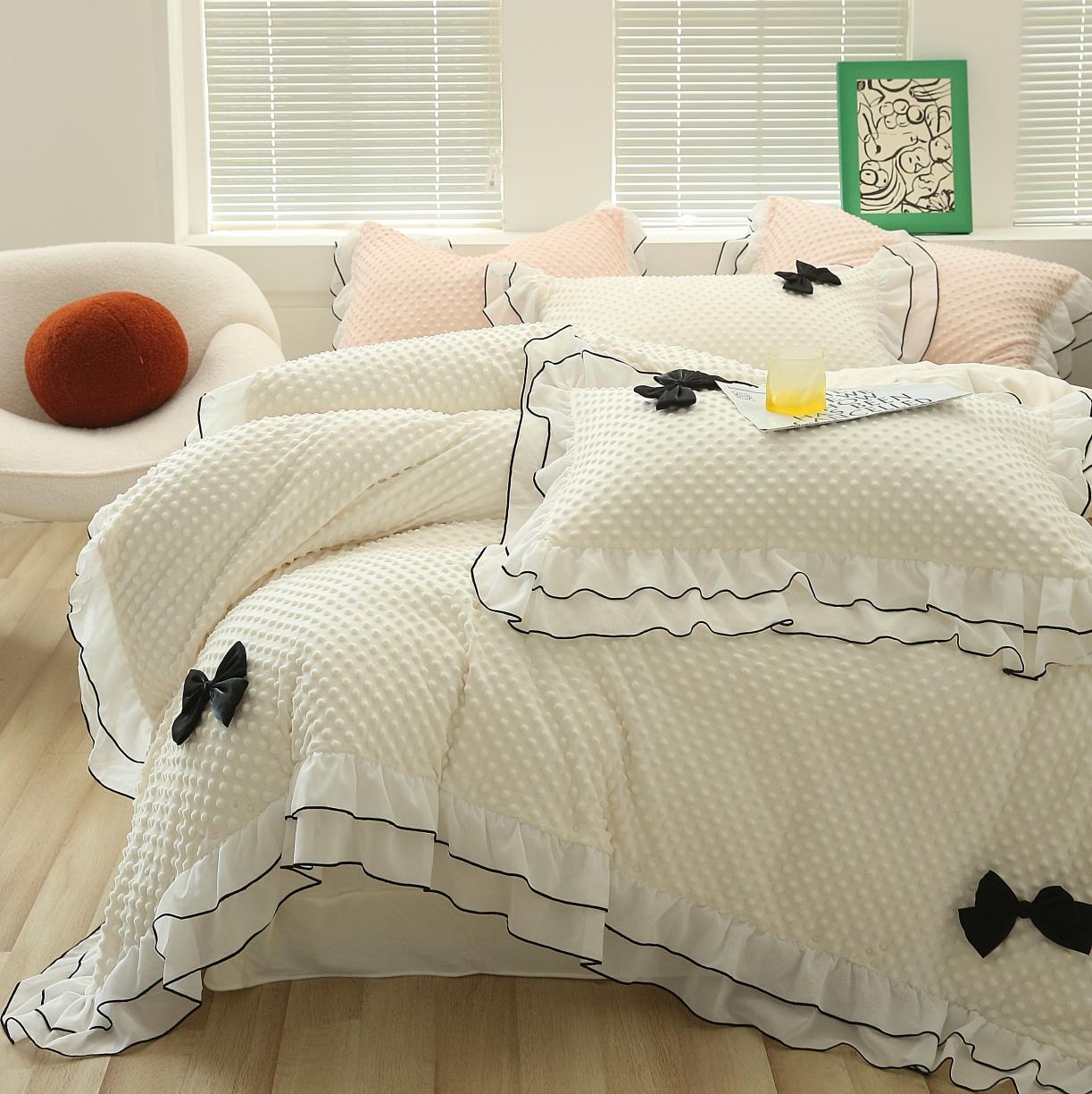 91家纺网 家纺一手货源 找家纺 （总）玛奇朵2022新款母婴级A类豆豆绒雪纺双层花边珍妮系列