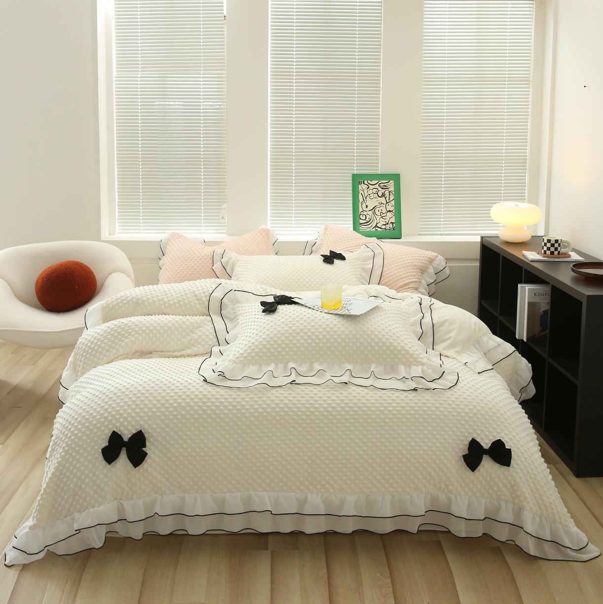 91家纺网 家纺一手货源 找家纺 （总）玛奇朵2022新款母婴级A类豆豆绒雪纺双层花边珍妮系列