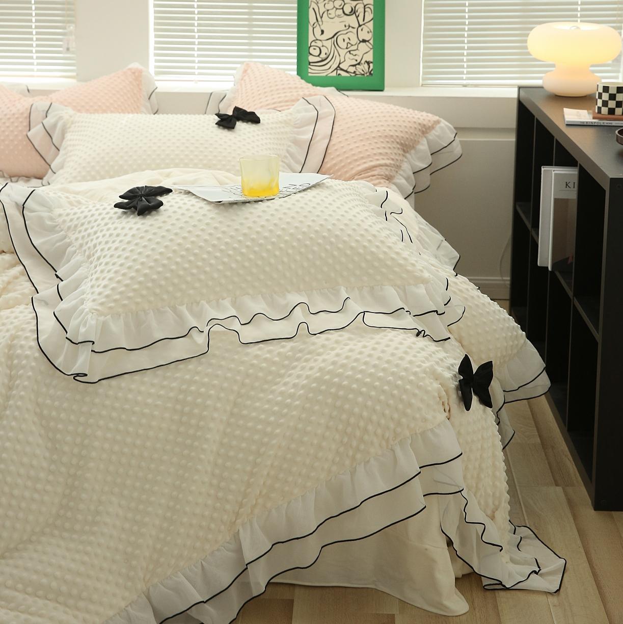 91家纺网 家纺一手货源 找家纺 （总）玛奇朵2022新款母婴级A类豆豆绒雪纺双层花边珍妮系列