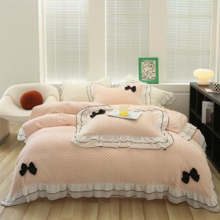 玛奇朵2022新款母婴级A类豆豆绒雪纺双层花边珍妮系列珍妮粉