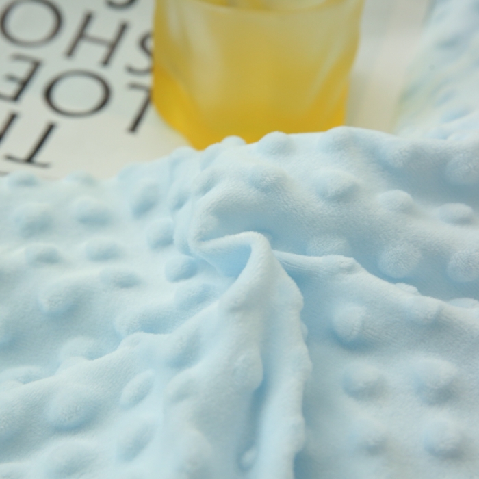 91家纺网 家纺一手货源 找家纺 玛奇朵2022新款母婴级A类豆豆绒雪纺双层花边珍妮系列珍妮蓝