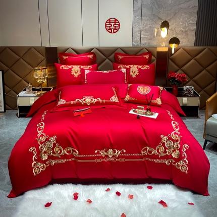 91家纺网 家纺一手货源 找家纺 新款全棉13372喷气全棉大红婚庆四件套多件套二罗曼蒂克