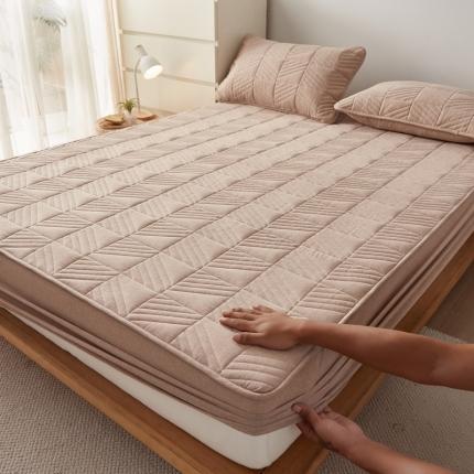 91家纺网 家纺一手货源 找家纺 格子铺 2022新款A类全棉水洗棉夹棉大豆蛋白床笠--斜方款 卡其（斜方）