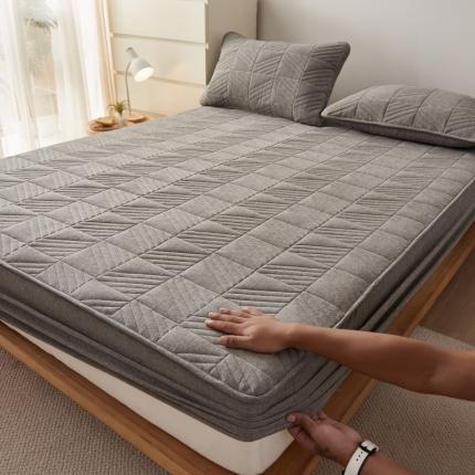 91家纺网 家纺一手货源 找家纺 格子铺 2022新款A类全棉水洗棉夹棉大豆蛋白床笠--斜方款 墨灰（斜方）