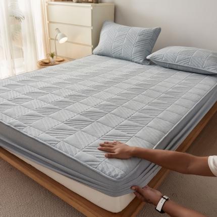 91家纺网 家纺一手货源 找家纺 格子铺 2022新款A类全棉水洗棉夹棉大豆蛋白床笠--斜方款 浅灰（斜方）