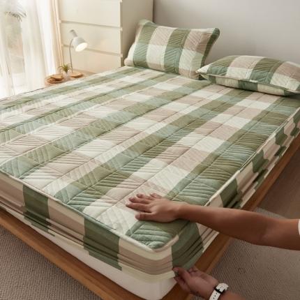 （总）格子铺 A类全棉水洗棉夹棉大豆蛋白床笠--斜方款