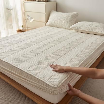 格子铺 2022新款A类全棉水洗棉夹棉大豆蛋白床笠--斜方款 白中格（斜方）