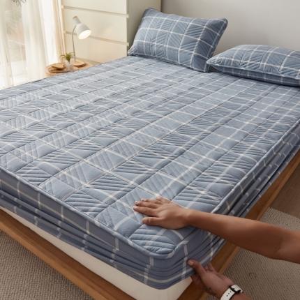 格子铺 2022新款A类全棉水洗棉夹棉大豆蛋白床笠--斜方款 海蓝格（斜方）