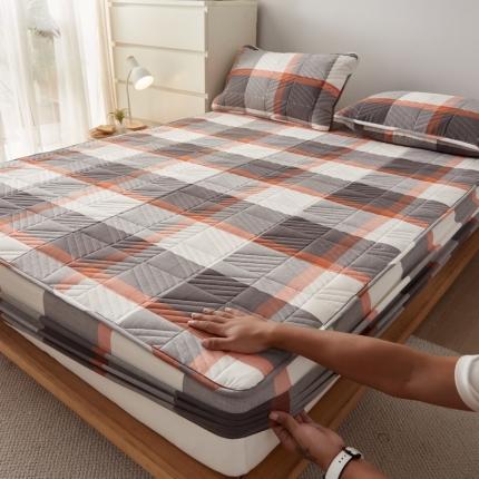 格子铺 2022新款A类全棉水洗棉夹棉大豆蛋白床笠--斜方款 灰大格（斜方）