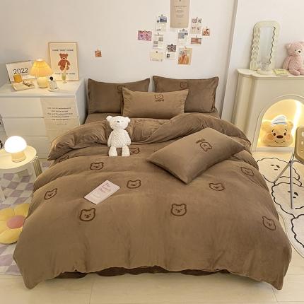 雅居坊2022新款毛巾绣小熊 牛奶绒四件套系列 小熊 咖