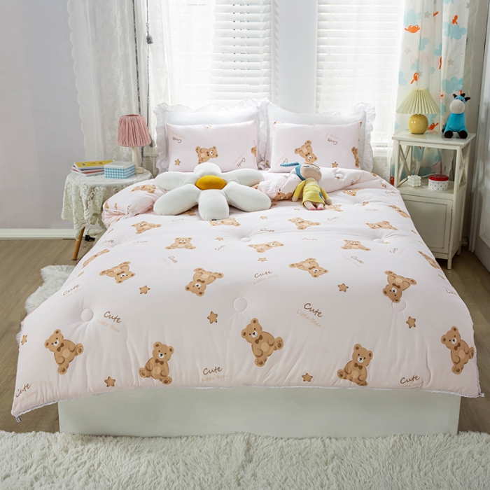 91家纺网 家纺一手货源 找家纺 天瑜家纺 2023新款A类针织棉冬被 Q熊粉