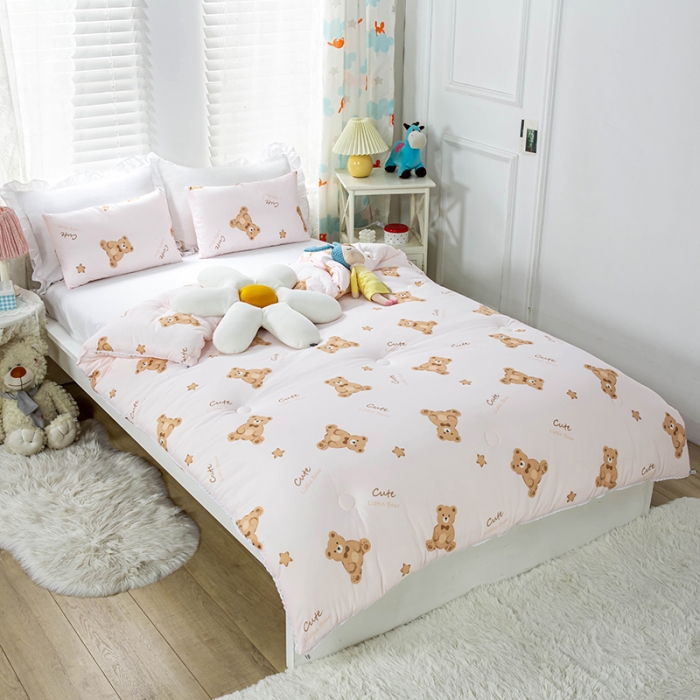 91家纺网 家纺一手货源 找家纺 天瑜家纺 2023新款A类针织棉冬被 Q熊粉