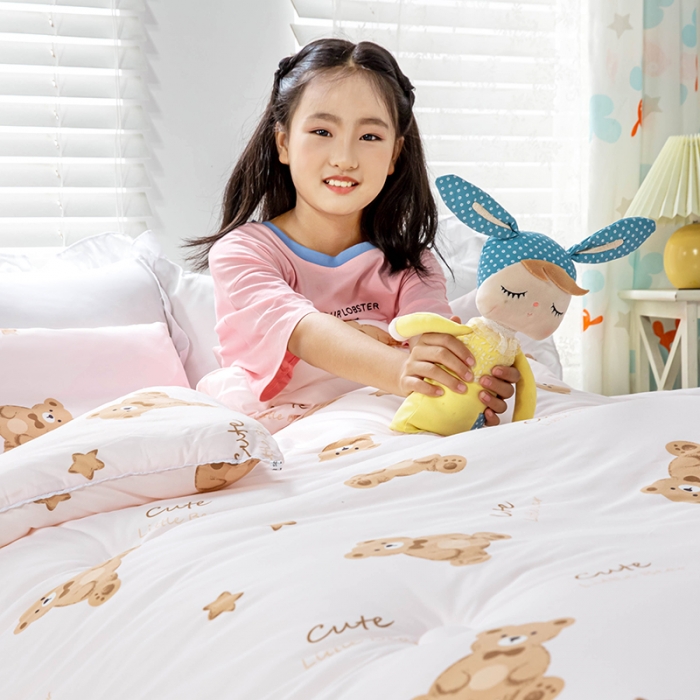 91家纺网 家纺一手货源 找家纺 天瑜家纺 2023新款A类针织棉冬被 Q熊粉